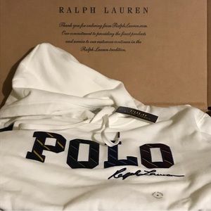 Polo Ralph Lauren Off White Plaid Letterman Hoodie Size Medium